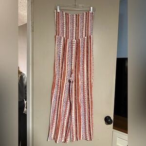 Mudd Red and White Striped Strapless Jumpsuit